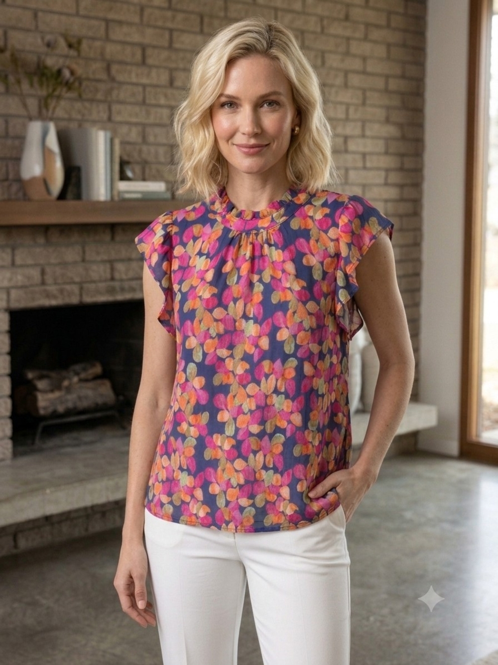 THML Purple Floral Flutter Sleeve Blouse